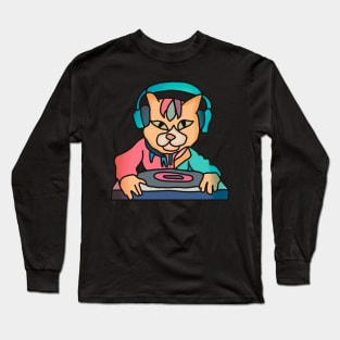 Street Retro Cat with Headphones | Funny Long Sleeve T-Shirt
